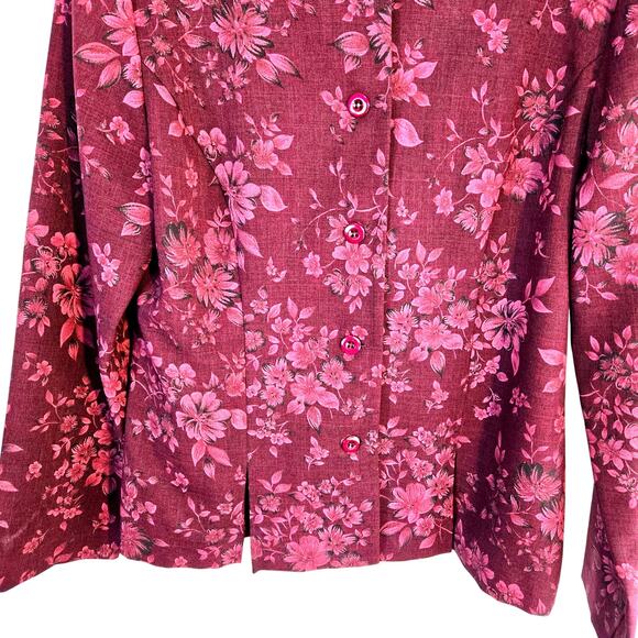 Sag Harbor Women's Blazer 12 Burgundy Floral Misses Size Large L Coat Jacket - Picture 3 of 6